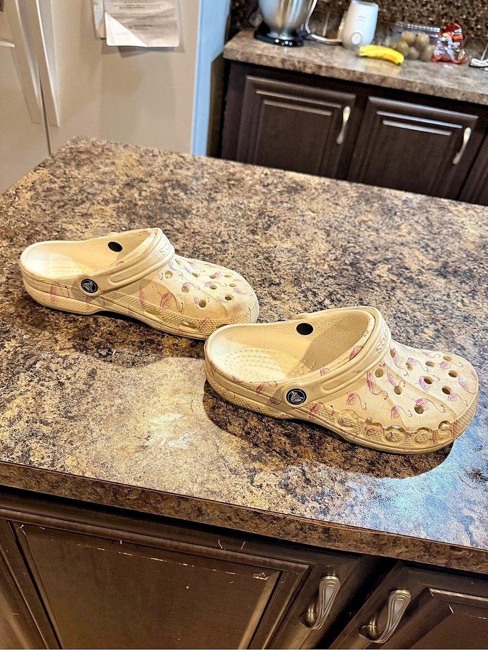Crocs Classic Flamingo Print Clog Floral Clogs in Cream & Pink US 5